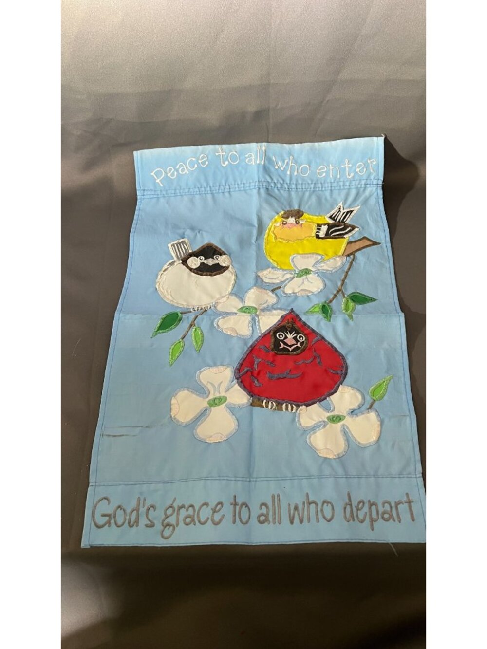 Peaceful Bird & Dogwood Applique Outdoor Decorative Banner